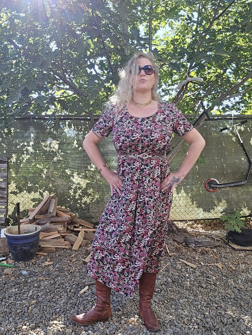 Vtg Y2K Black Ditsy Floral Midi Dress Whimsigith Grunge Cottagecore Granola Gorp